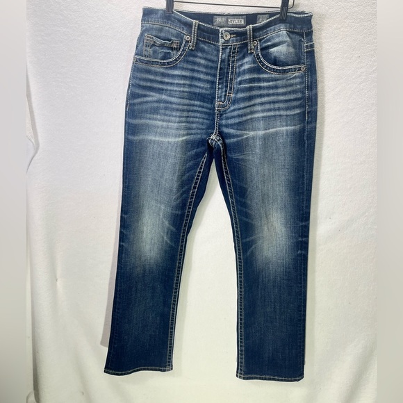 BKE Buckle Tyler Straight Leg Jeans Mens 32R Blue Denim Stretch Stitches 1936 - Picture 1 of 10